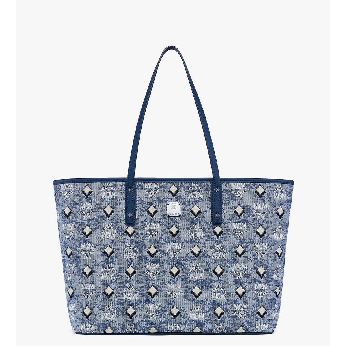 MCM Aren Tote Medium in Denim Visetos mit blau-weißem Monogramm