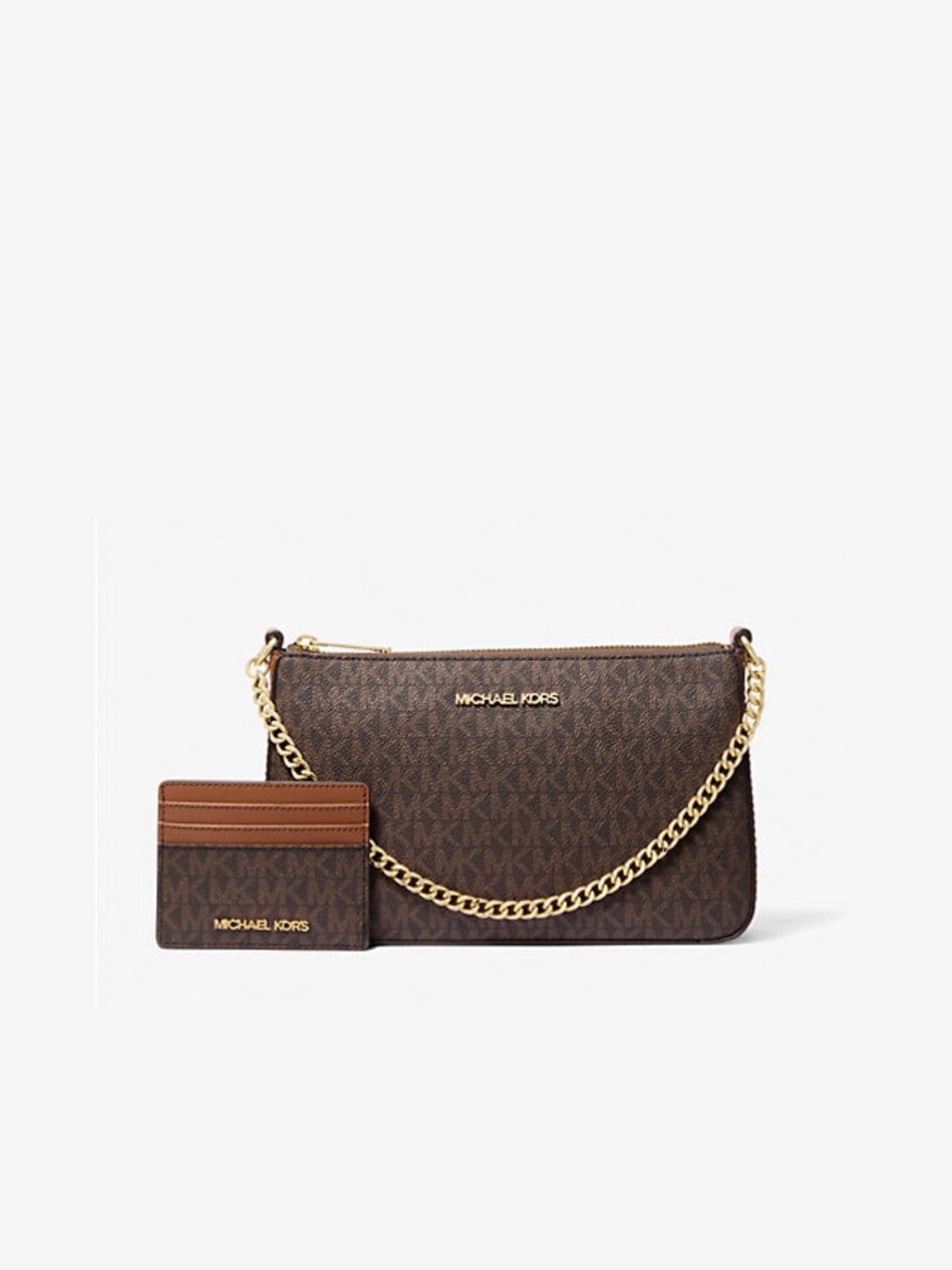 Michael Kors Medium Logo Pouch & Card Case Gift Set Signature Canvas