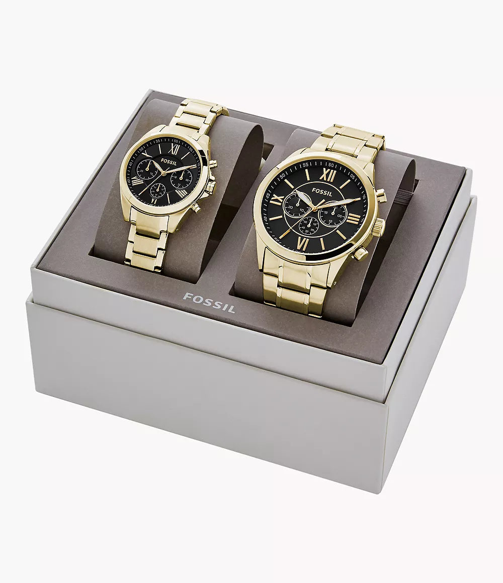 Fossil Geschenkset Uhren His and Hers Chronograph Edelstahl goldfarben
