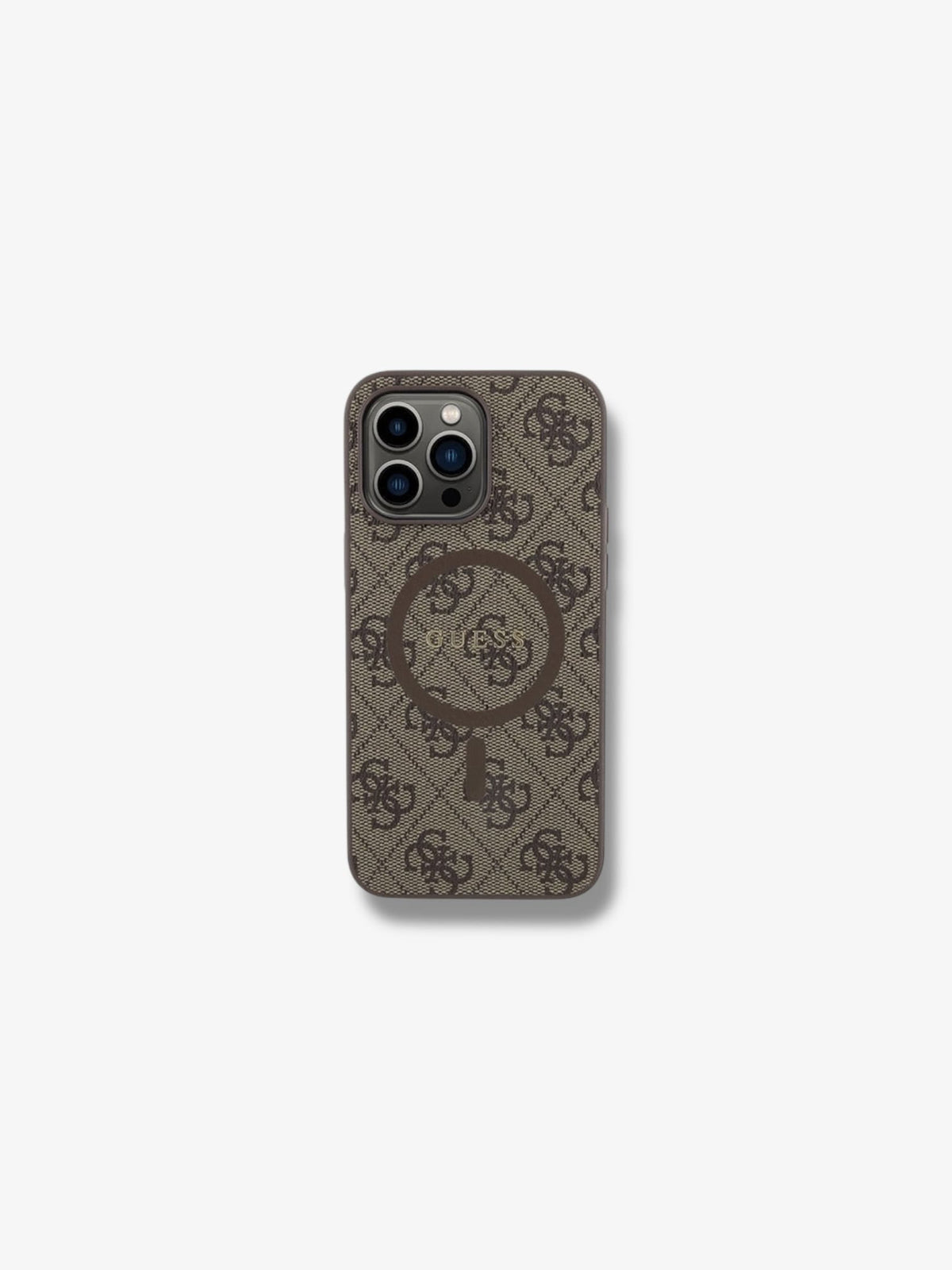 Guess iPhone 15 Pro brown hardcase 4G Collection Leather Metal Logo MagSafe