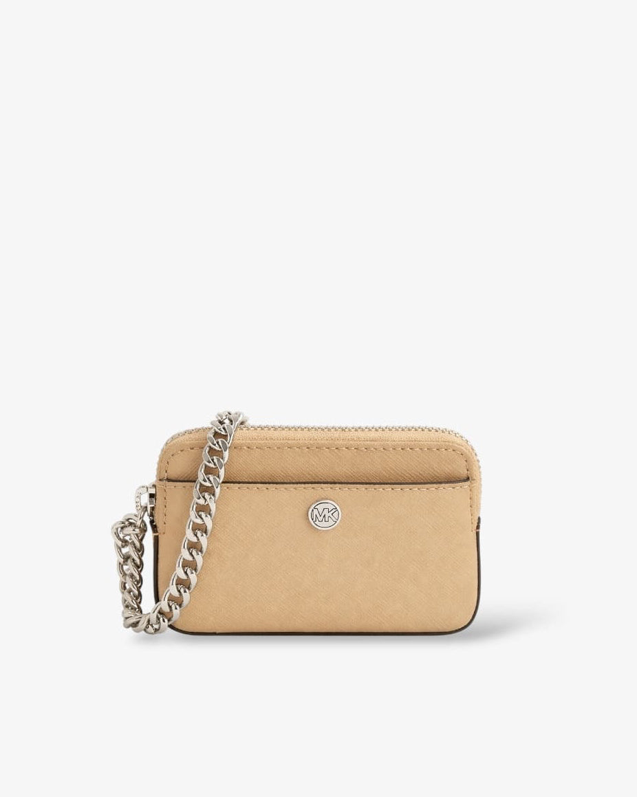 Michael Kors Kartenetui Camel Silber – Saffiano Leder Chain Card Case