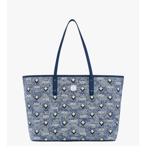 MCM Aren Tote Medium in Denim Visetos mit blau-weißem Monogramm