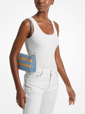 Michael Kors Pochette Empire Medium-  handgehäkelter Stroh mit Streifen und Kette