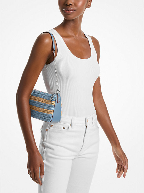 Michael Kors Pochette Empire Medium-  handgehäkelter Stroh mit Streifen und Kette