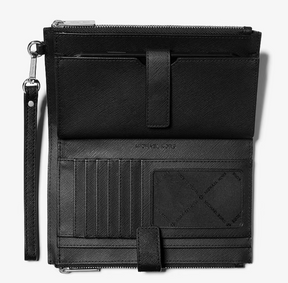 Michael Kors Jet Set Double Zip Handgelenktasche in Schwarz-Gold