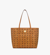 MCM Toni Shopper Mit Reissverschluss In Visetos - Cognac