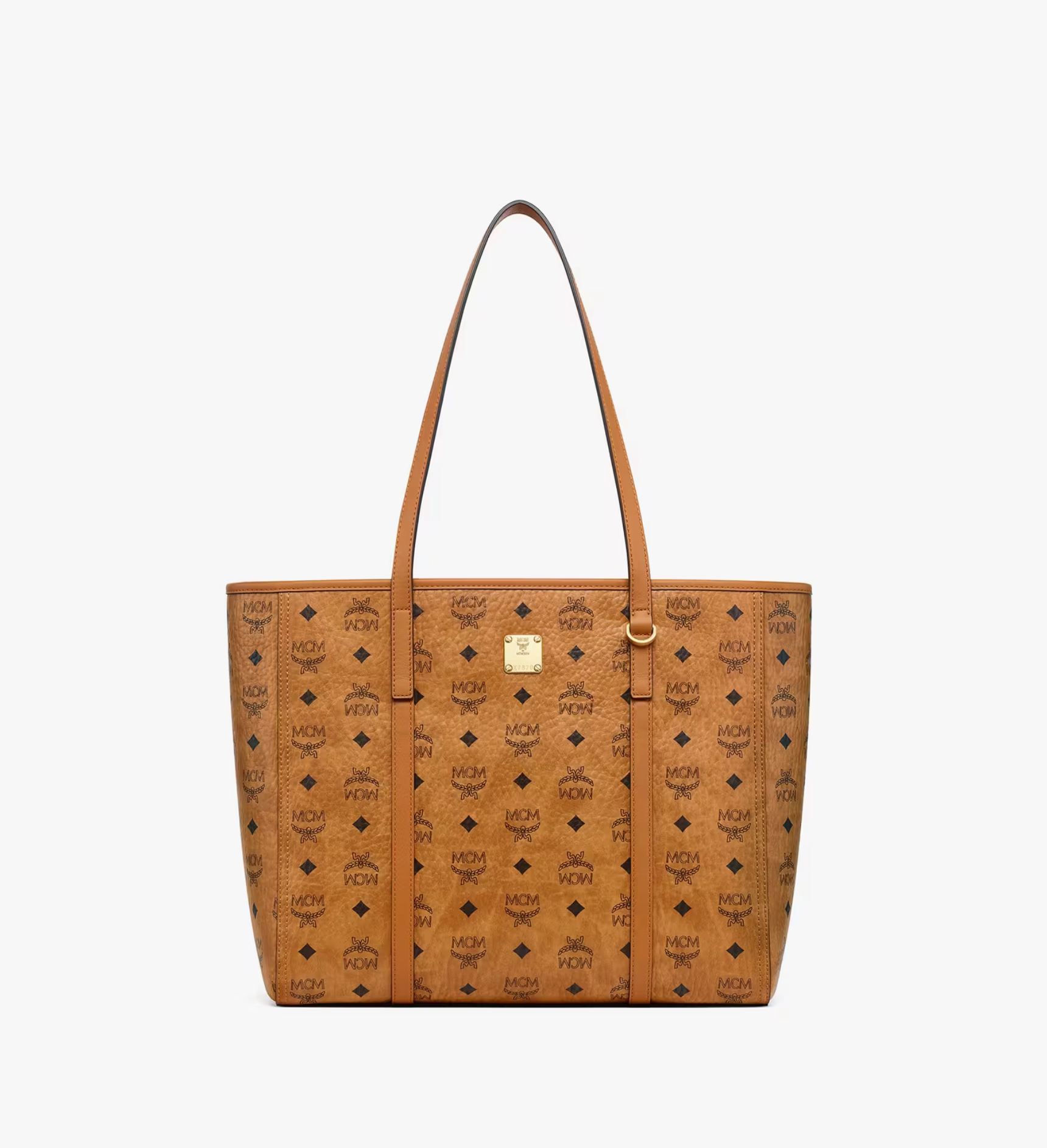 MCM Toni Shopper Mit Reissverschluss In Visetos - Cognac