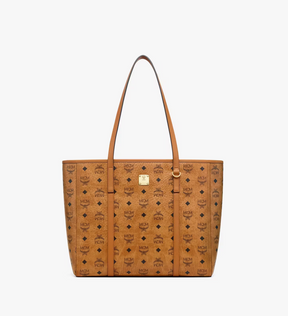 MCM Toni Shopper Mit Reissverschluss In Visetos - Cognac