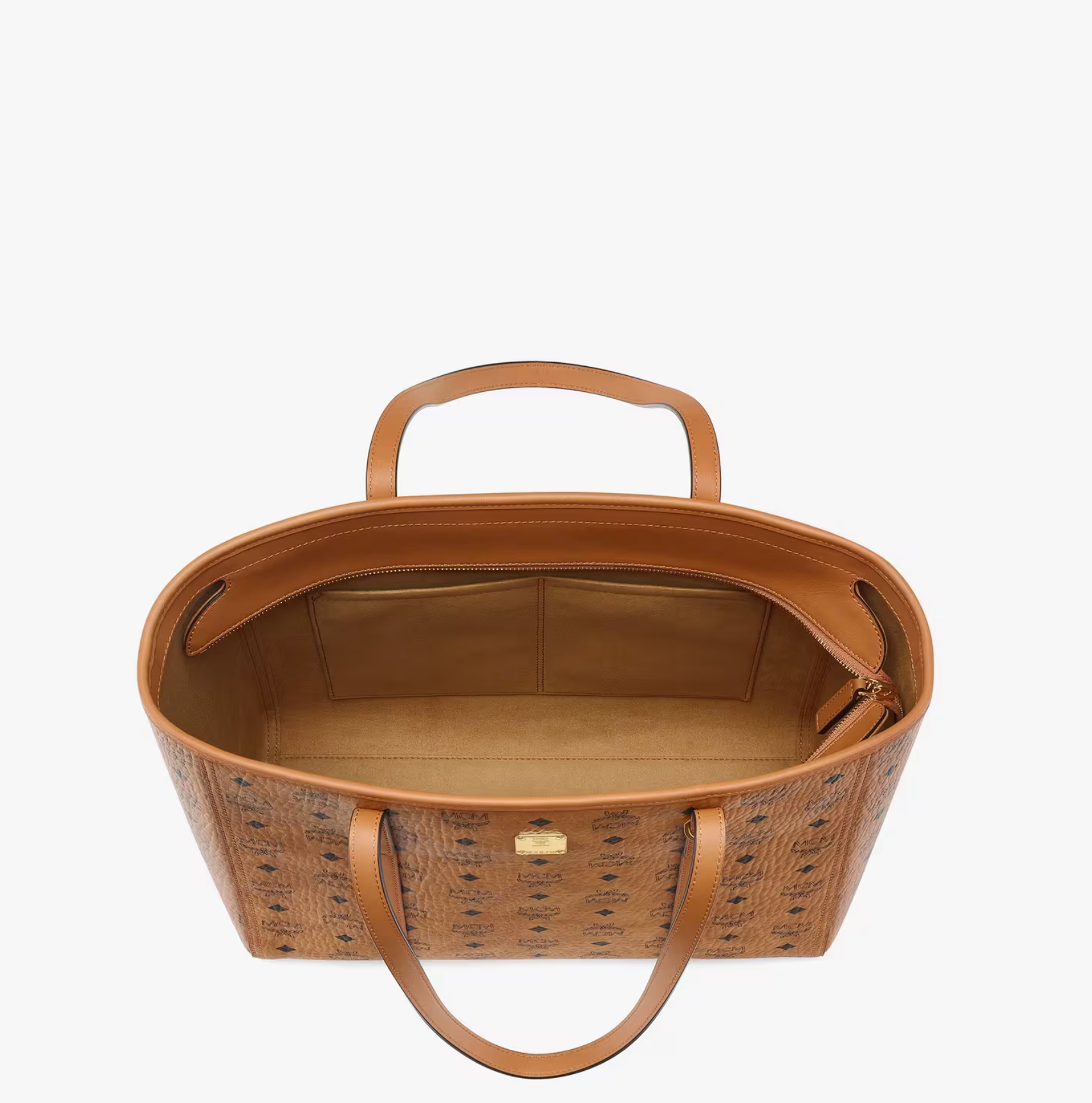 MCM Toni Shopper Mit Reissverschluss In Visetos - Cognac