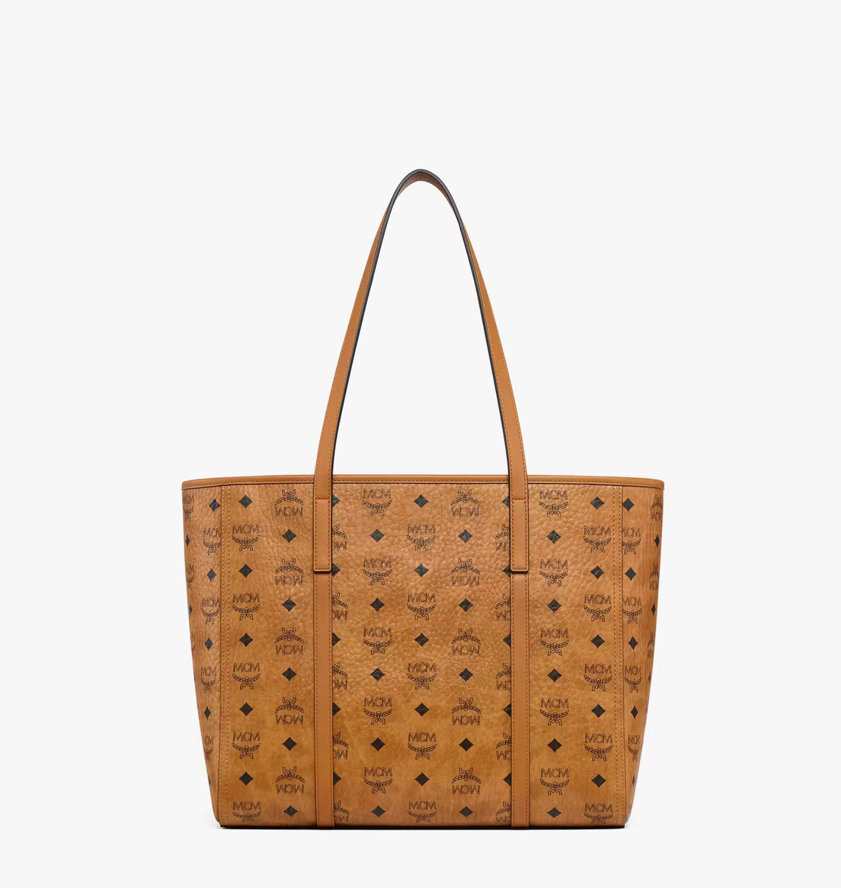 MCM Toni Shopper Mit Reissverschluss In Visetos - Cognac