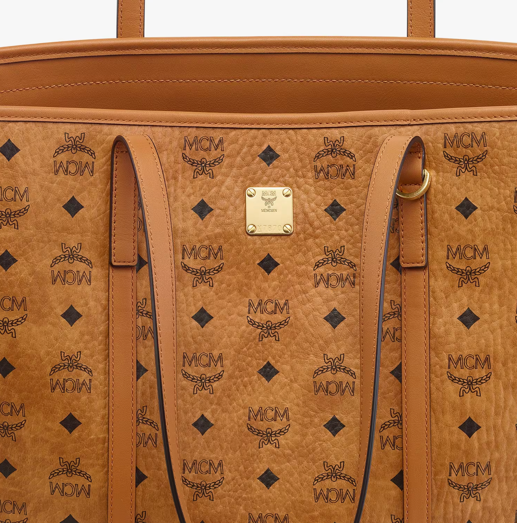 MCM Toni Shopper Mit Reissverschluss In Visetos - Cognac