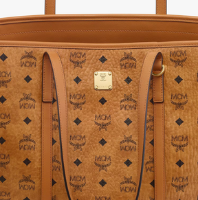 MCM Toni Shopper Mit Reissverschluss In Visetos - Cognac