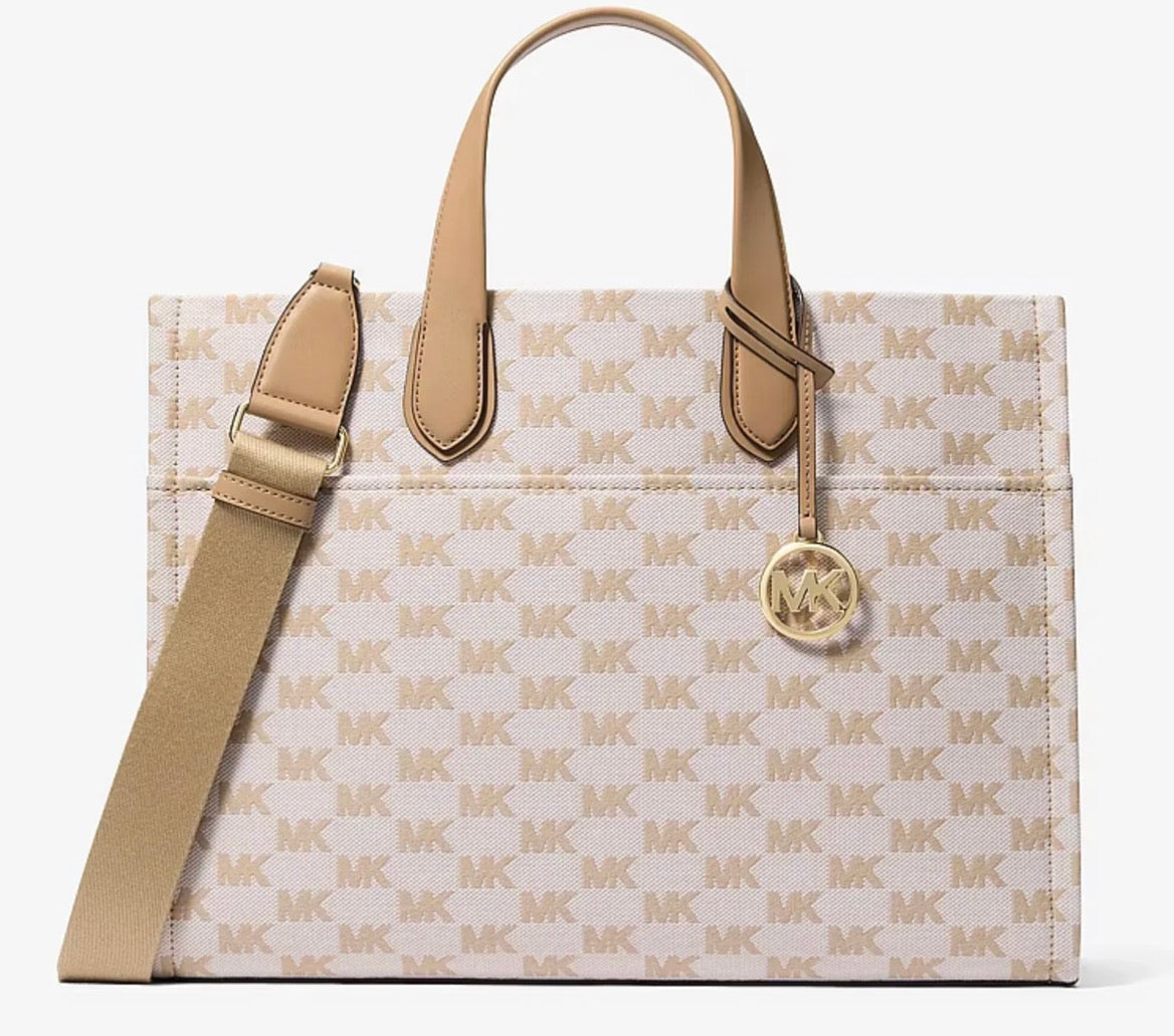 Michael Kors Gigi LG Khaki + Double zip vanilla wallet Set
