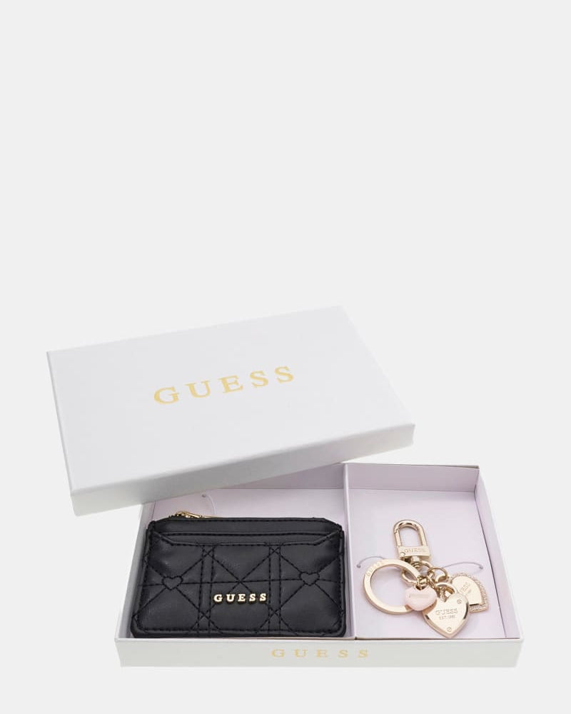 GUESS Kartenetui und Schlüsselanhänger-Set in Schwarz