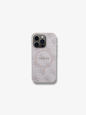 Guess iPhone 15 Pro pink hardcase 4G Collection Leather Metal Logo MagSafe