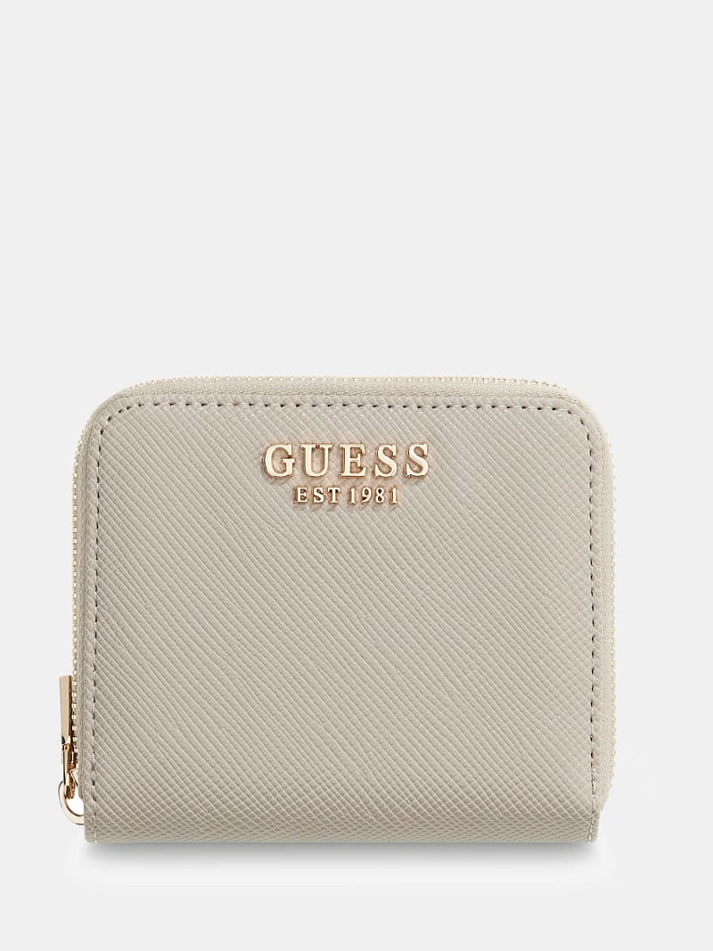 GUESS Mini-Portemonnaie Laurel Saffian-Optik in Beige