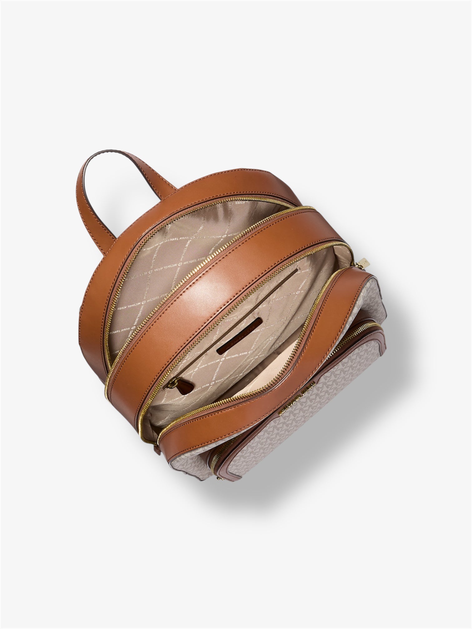 Innenansicht des Jaycee Large Rucksacks - Technikfach und Logo-Futter in der Farbe Vanilla