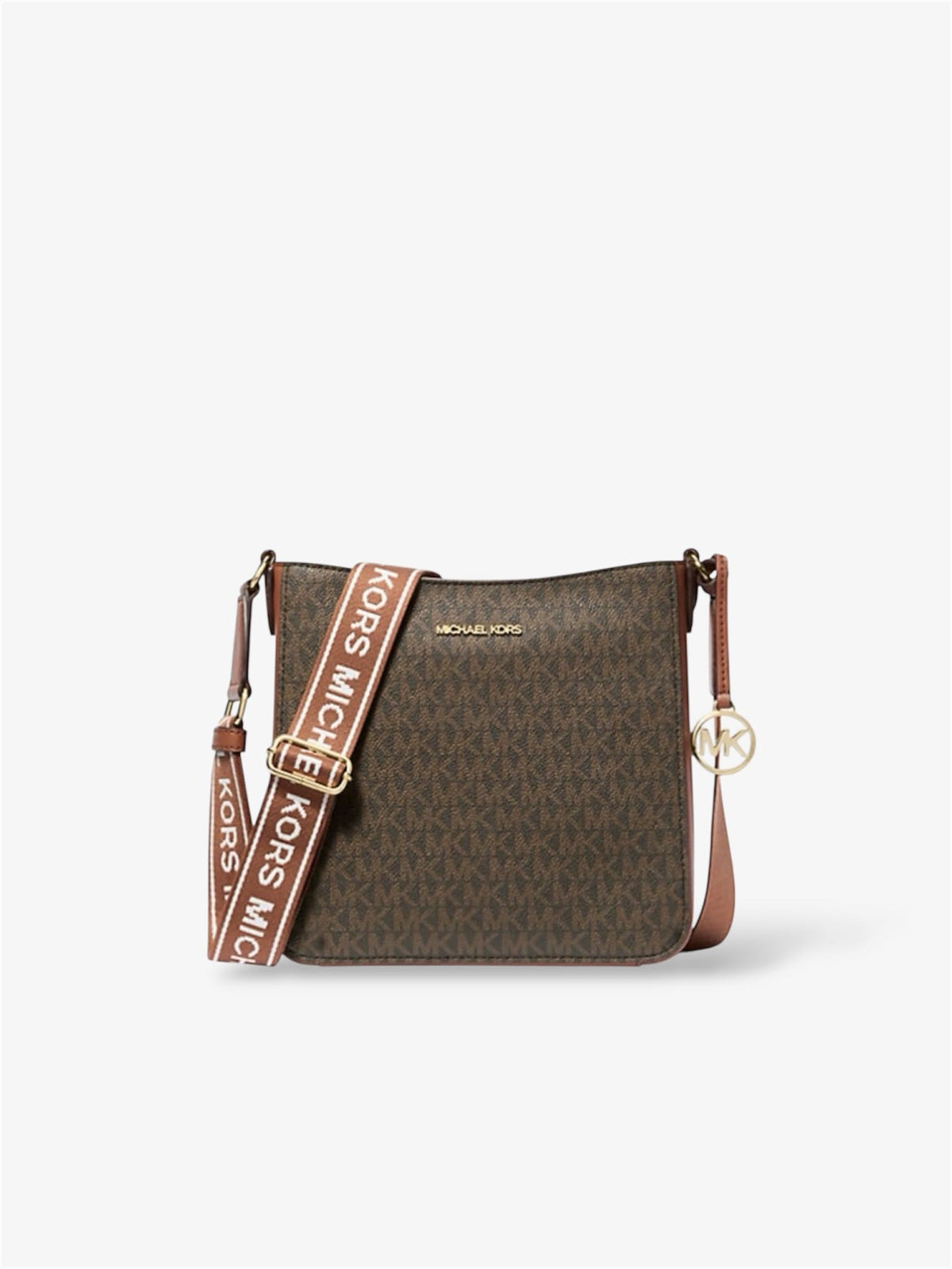 michael-kors-messenger-bag-damen-in-braun-mit-mk-logo-und-abnehmbarem-logo-riemen-frontansicht