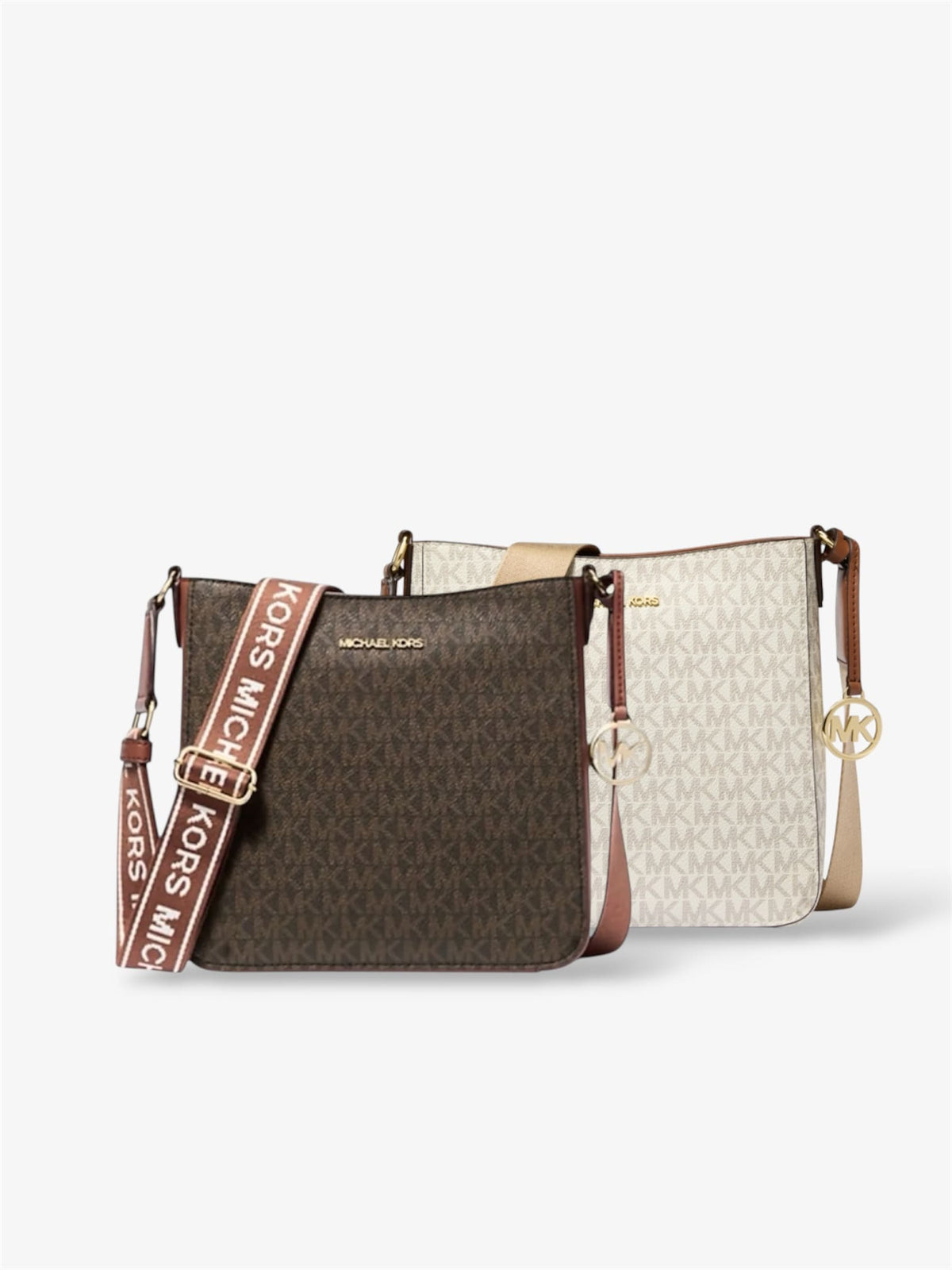 Michael Kors Messenger Umhängetasche Logo-Print in Braun und Vanilla – Vorderansicht der stilvollen Crossbody Bag für Damen