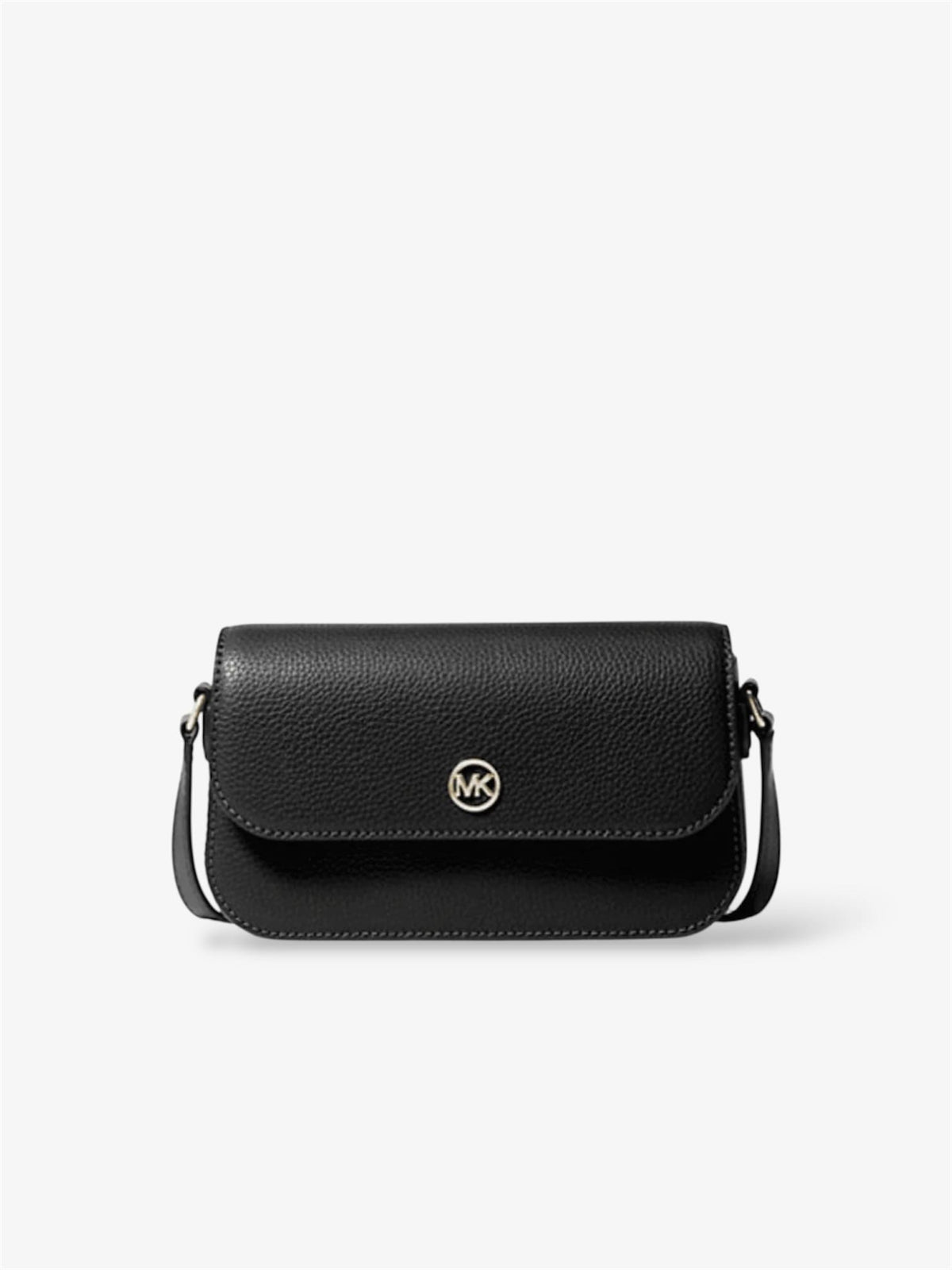 Michael Kors Umhängetasche Jet Set Travel in Schwarz - Vorderansicht mit Logoanhänger und goldfarbenen Details