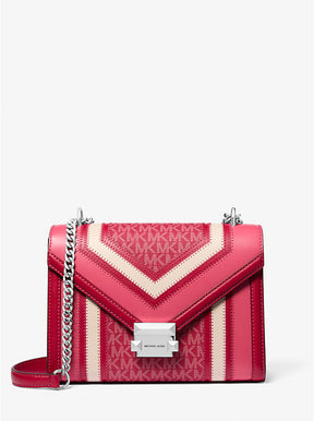 Michael Kors Whitney Medium Schultertasche mit Signature Logo und Color Block Design dark pink Vorderansicht 